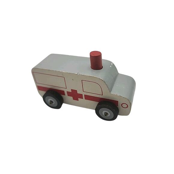 Wooden Toy Cars Lot of 2 Orange Race Car #4 & White Ambulance Pretend Play - Picture 3 of 11